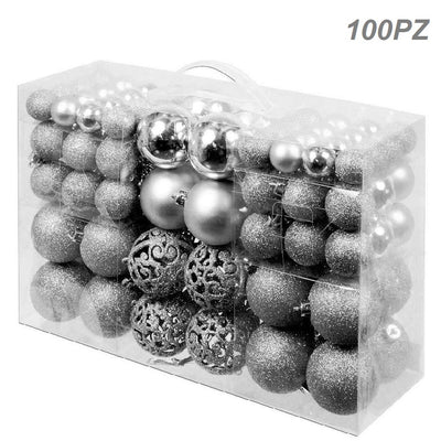 Confezione 100 Palline Natale 3 4 6 cm Silver Addobbi Albero Interne Esterne
