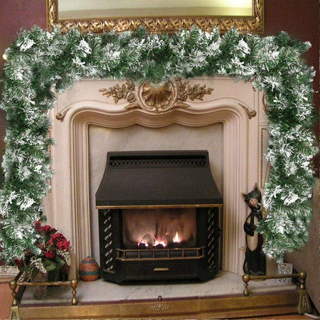 Ghirlanda Natalizia Innevata 270cm 180 Punte Festone Folto Camino Ringhiera Pvc