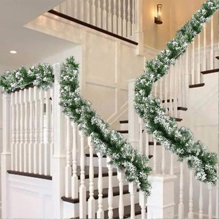 Ghirlanda Natalizia Innevata 270cm 180 Punte Festone Folto Camino Ringhiera Pvc