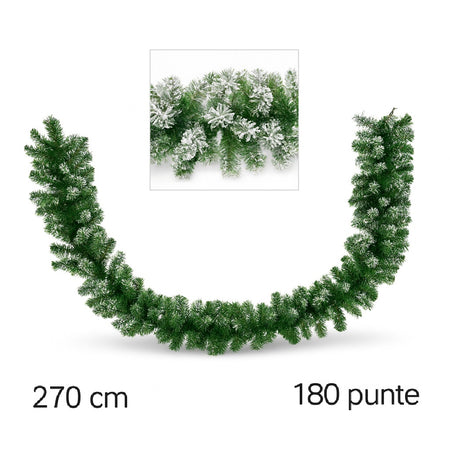Ghirlanda Natalizia Innevata 270cm 180 Punte Festone Folto Camino Ringhiera Pvc