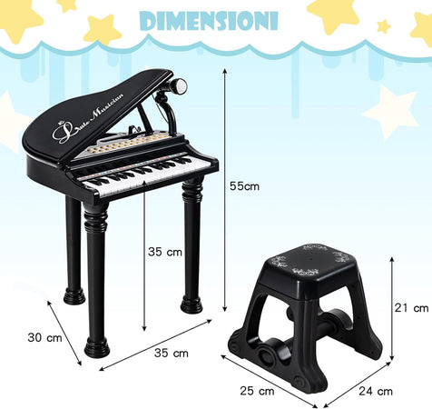 Tastiera Musicale Giocattolo Pianoforte per Bambini Nero 31 Tasti e Microfono