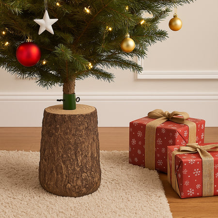 Base Supporto Albero di Natale Tronco Universale Resina Ferro Marrone H 33 cm