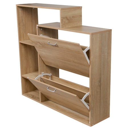 Scarpiera Doppia Profondità con Libreria 4 Ripiani Salvaspazio 102x25x98 cm Quercia