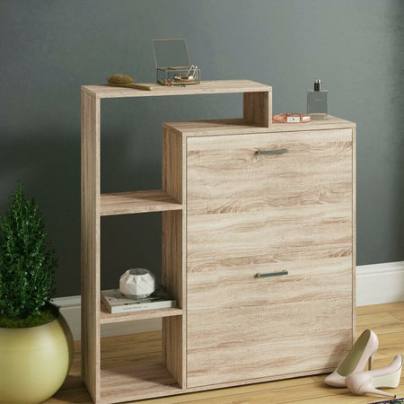 Scarpiera Doppia Profondità con Libreria 4 Ripiani Salvaspazio 102x25x98 cm Quercia