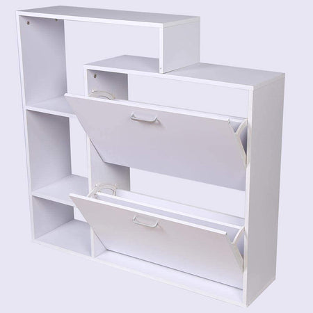 Scarpiera Doppia Profondità con Libreria 4 Ripiani Salvaspazio 102x25x98 cm Bianco