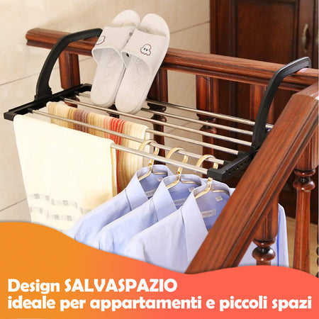 Stendino Pieghevole Salvaspazio Estensibile Stendibiancheria da Balcone Finestra