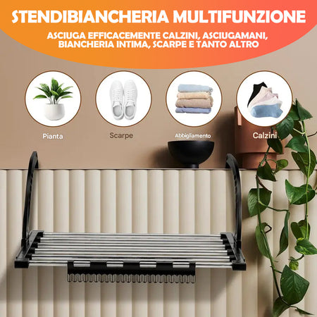 Stendino Pieghevole Salvaspazio Estensibile Stendibiancheria da Balcone Finestra