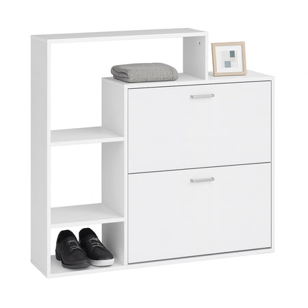 Scarpiera Doppia Profondità con Libreria 4 Ripiani Salvaspazio 102x25x98 cm Bianco
