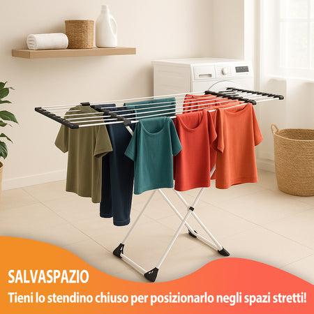 Stendino XXL Estensibile 18 MT Pieghevole Salvaspazio Telescopico con Ruote