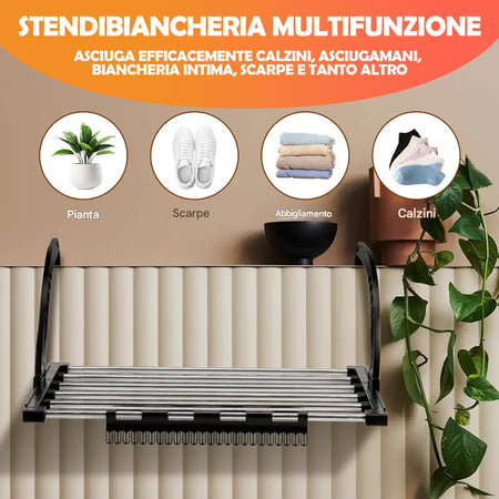 Stendino Pieghevole Salvaspazio Estensibile Balcone Finestra Termosifone Acciaio