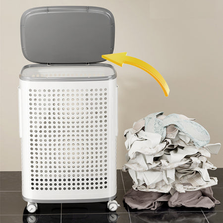 Portabiancheria con Ruote 60L Bianco Cassetti Separatori Anti Odore con Coperchio Rimovibile