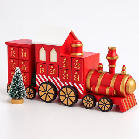 Calendario Avvento Natalizio Trenino in Legno con 24 Cassetti Decorazioni Casa