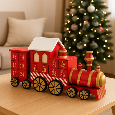 Calendario Avvento Natalizio Trenino in Legno con 24 Cassetti Decorazioni Casa