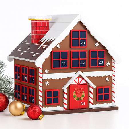 Calendario Avvento Natalizio Casetta in Legno con 24 Cassetti Decorazioni Casa