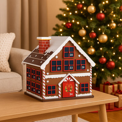 Calendario Avvento Natalizio Casetta in Legno con 24 Cassetti Decorazioni Casa
