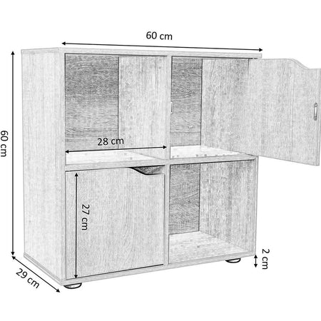 Mobile Base Libreria Bassa 4 Ripiani 2 Ante Legno MDF 60x29x60 Design Moderno Bianco