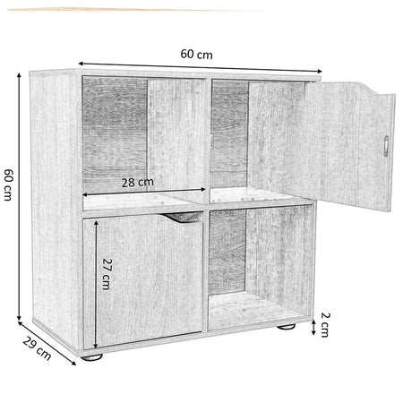 Mobile Base Libreria Bassa 4 Ripiani 2 Ante Legno MDF 60x29x60 Design Moderno Acero
