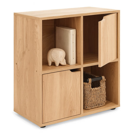Mobile Base Libreria Bassa 4 Ripiani 2 Ante Legno MDF 60x29x60 Design Moderno Acero