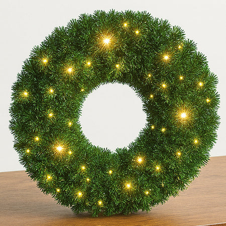 Corona Ghirlanda Natalizia Verde 40 cm con 30 Led Bianco Caldo Addobbo Natalizio