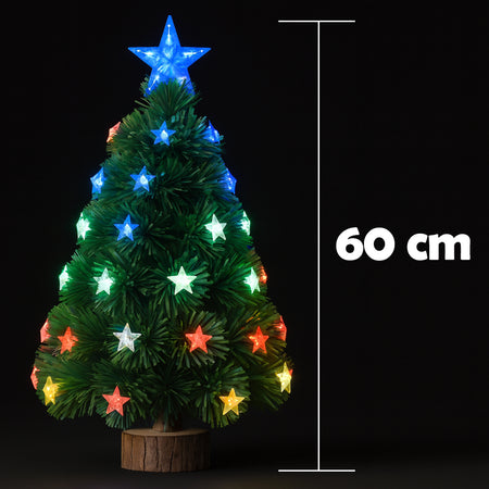 Albero di Natale 60 cm con Stelle Led Multicolore Base Tronco Natalizio Interno