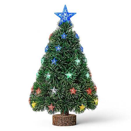 Albero di Natale 60 cm con Stelle Led Multicolore Base Tronco Natalizio Interno