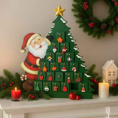 Calendario Avvento Natale Alberello Legno 24 Cassetti Decorazioni Natalizie