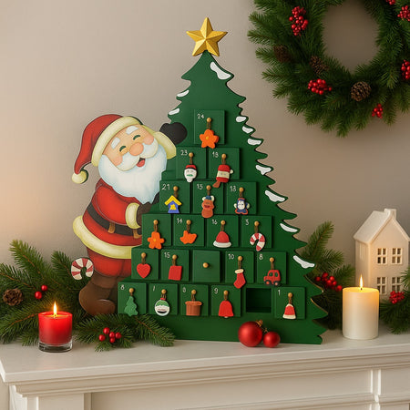 Calendario Avvento Natale Alberello Legno 24 Cassetti Decorazioni Natalizie