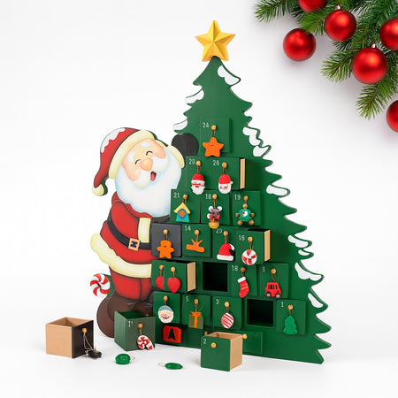 Calendario Avvento Natale Alberello Legno 24 Cassetti Decorazioni Natalizie