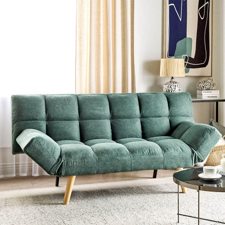 Divano Letto 2/3 Posti Click Clack in Tessuto con Braccioli Regolabili e Apertura Rapida Verde