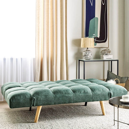 Divano Letto 2/3 Posti Click Clack in Tessuto con Braccioli Regolabili e Apertura Rapida Verde