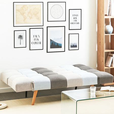 Divano Letto 2/3 Posti Click Clack in Tessuto con Braccioli Regolabili e Apertura Rapida Patchwork