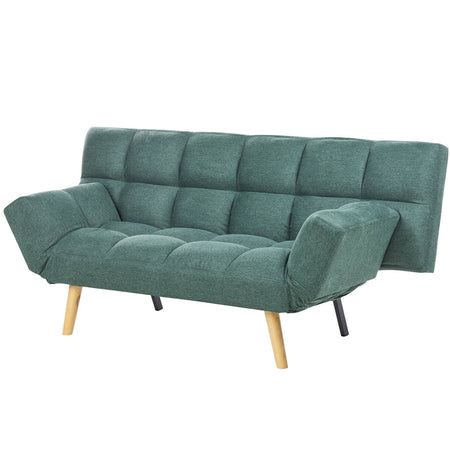 Divano Letto 2/3 Posti Click Clack in Tessuto con Braccioli Regolabili e Apertura Rapida Verde