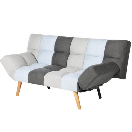 Divano Letto 2/3 Posti Click Clack in Tessuto con Braccioli Regolabili e Apertura Rapida Patchwork