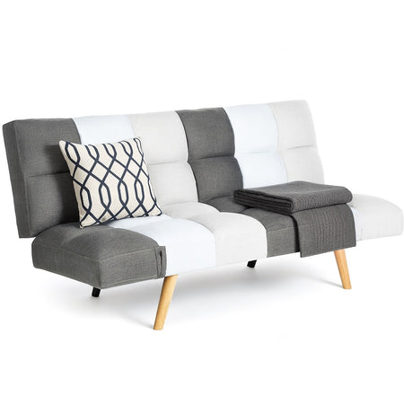 Divano Letto 2/3 Posti Click Clack in Tessuto con Braccioli Regolabili e Apertura Rapida Patchwork