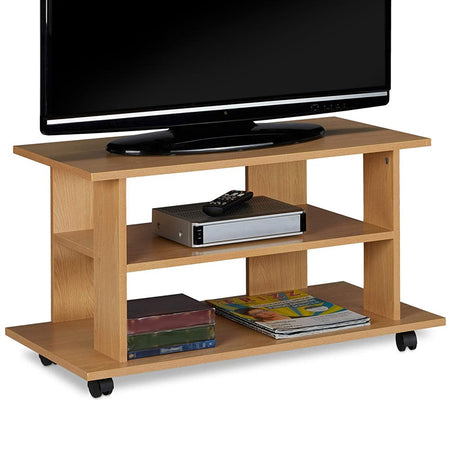 Mobile TV in Legno MDF con Ruote e 2 Ripiani Porta Televisore Moderno 80x40x45 cm Quercia