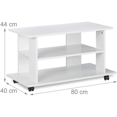 Mobile TV in Legno MDF con Ruote e 2 Ripiani Porta Televisore Moderno 80x40x45 cm Bianco