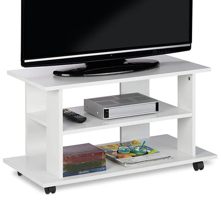 Mobile TV in Legno MDF con Ruote e 2 Ripiani Porta Televisore Moderno 80x40x45 cm Bianco