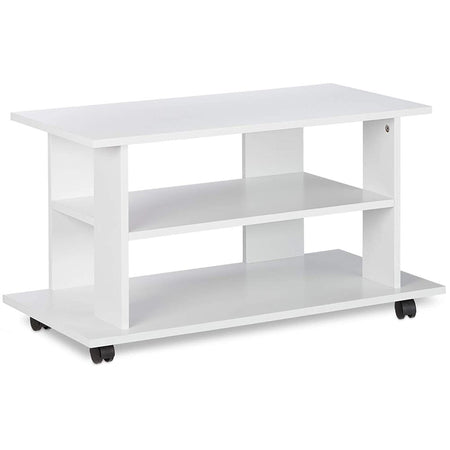Mobile TV in Legno MDF con Ruote e 2 Ripiani Porta Televisore Moderno 80x40x45 cm Bianco