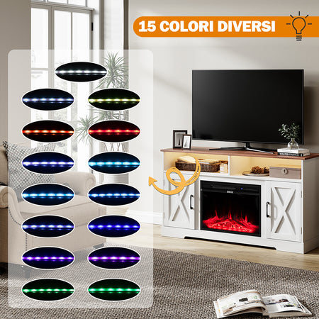 Mobile Bicolore con Camino Elettrico 3D Luci RGB e Telecomando 900/1800W Moderno