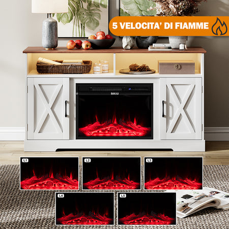 Mobile Bicolore con Camino Elettrico 3D Luci RGB e Telecomando 900/1800W Moderno