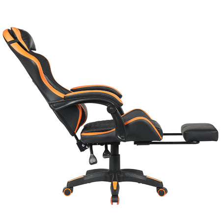 Sedia Gaming Ergonomica Reclinabile in Ecopelle con Poggiapiedi e Cuscini Lombari Arancio