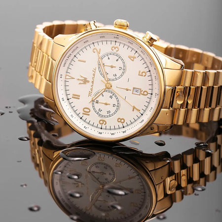 Orologio MASERATI uomo Tradizione cronografo acciaio dorato / bianco