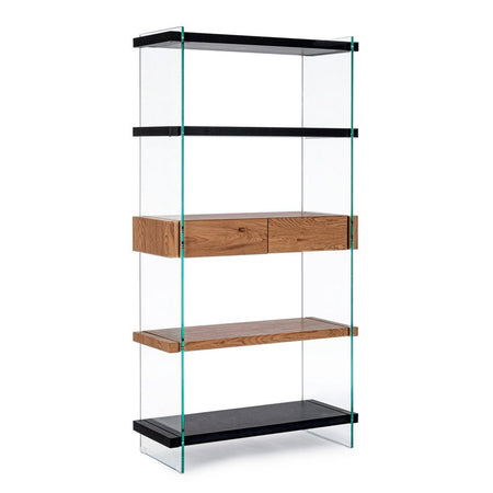 Libreria "Line Wood" struttura in legno MDF rivestito con fianchi in vetro per interno