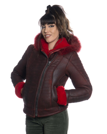 Naomi Montone - Giacca Donna Rosso in vero Montone