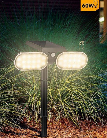 Faretto Doppio A Led Snodabile Ricaricabile Pannello Solare Picchetto Yh0518-pir