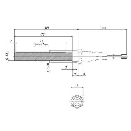 Resistenza accensione per stufe a pellet in ceramica con raccordo filettato 3/8" GAS 14701106