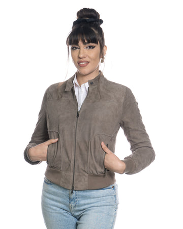 Timberly - Bomber Donna Fango in vera pelle camoscio