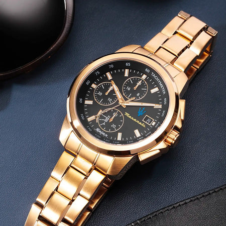 Orologio MASERATI uomo Successo Solar cronografo acciaio dorato / nero