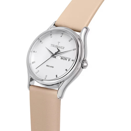 Orologio TRUSSARDI uomo T-light day-date pelle beige / bianco