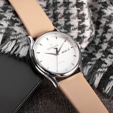 Orologio TRUSSARDI uomo T-light day-date pelle beige / bianco